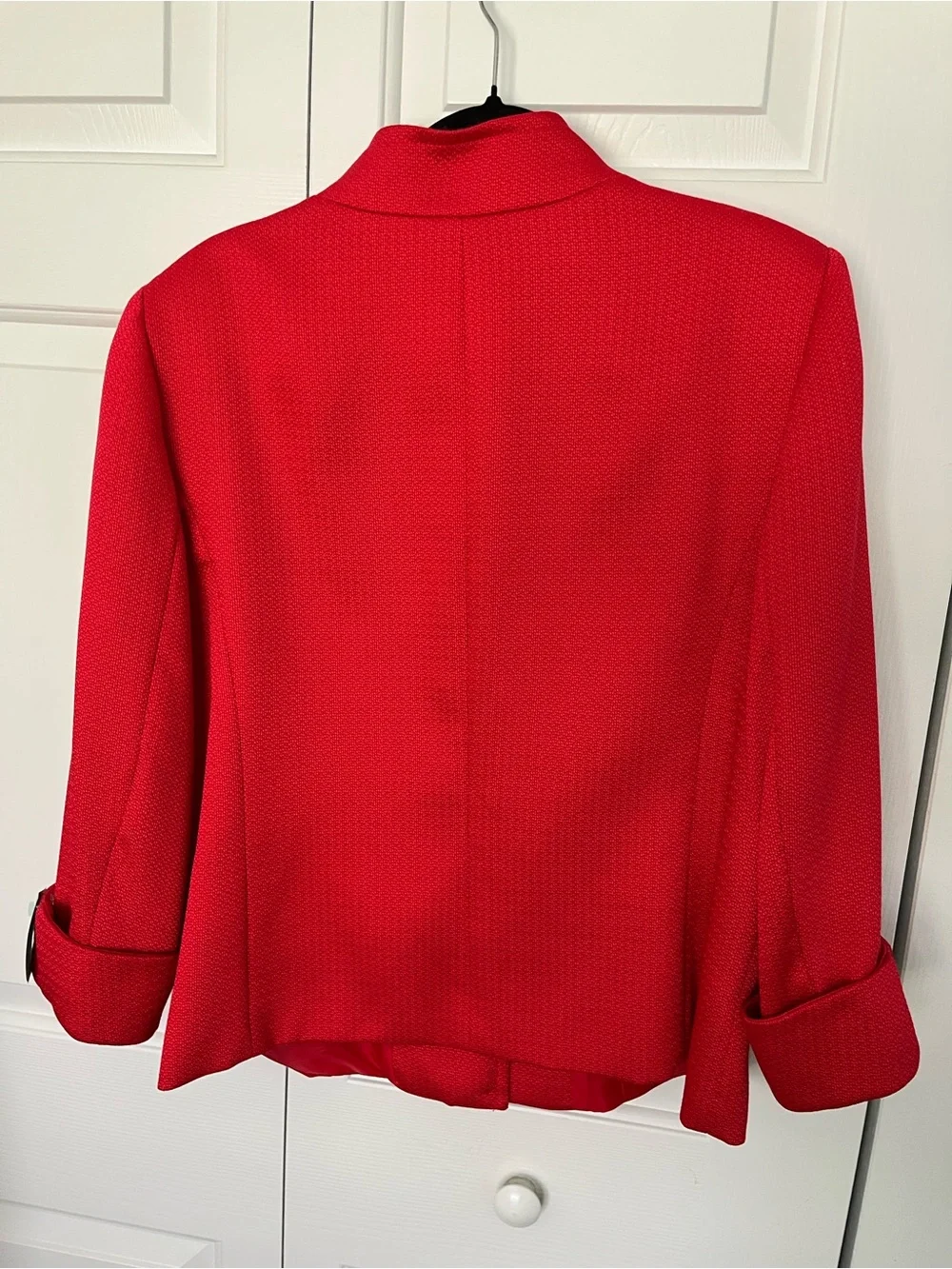 TAHARI by Arthur S. Levine Red Textured Stand Collar Blazer Jacket